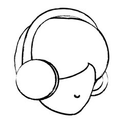 sketch of avatar man head using a headphones over white background, vector illustration