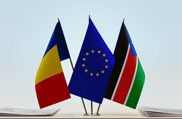 Flags of Romania African Union and South Sudan