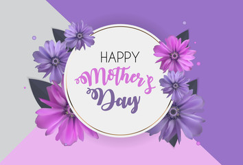 Happy Mother`s Day Cute Background with Flowers. Vector Illustration
