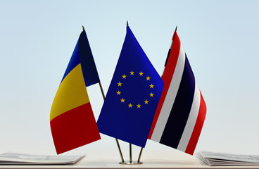 Flags of Romania African Union and Thailand