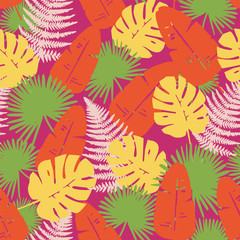 Fototapeta na wymiar Trendy Tropical Leaves Background. Vector Pattern.