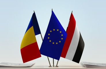 Flags of Romania African Union and Yemen