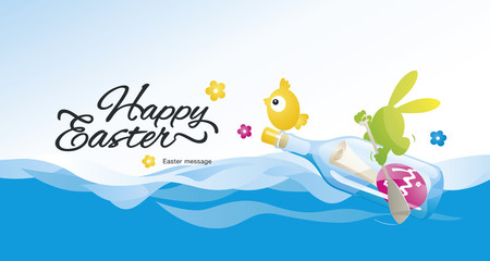 Fototapeta premium Happy Easter message in the bottle color vector