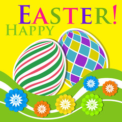 Easter colored greeting card - eggs with flowers