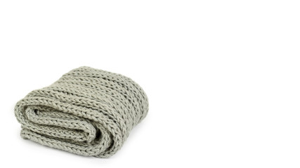 Warm winter clothes isolated on white background. Sale and buy. copy space, template