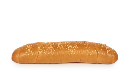 Light and delicious baguette bread isolated on white background, home made food with sesame. copy space, template