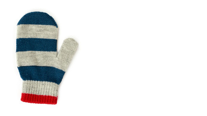 Warm winter children's gloves isolated on white background. Sale and buy. copy space, template
