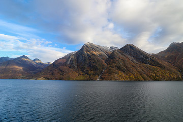 Magnificent landscape around the beautiful Hjorundfjorden fjord in More og Romsdal county in western Norway.