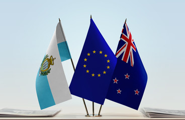 Flags of San Marino European Union and New Zealand