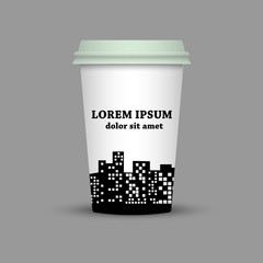 Coffee cup with city vector illustration