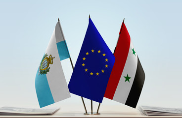 Flags of San Marino European Union and Syria