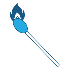 Burning match icon over white background, blue shading design. vector illustration