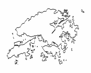 Hong Kong map outline graphic freehand drawing on white background. Vector illustration.