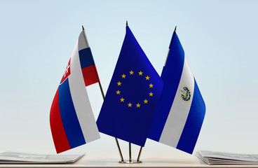 Flags of Slovakia European Union and El Salvador