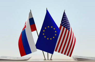 Flags of Slovakia European Union and USA