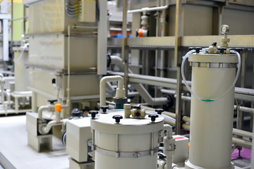 The shop for the production and processing of hydraulic equipment from plastic pipes under pressure at the oil station.