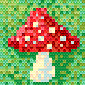 Amanita mushroom is painted in pixel style for individual design. Vector
