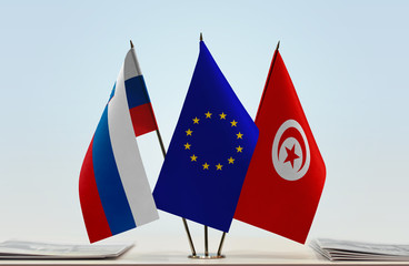 Flags of Slovenia European Union and Tunisia