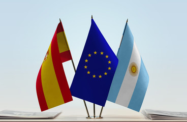  Flags of Spain European Union and Argentina