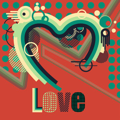Abstract heart with colorful lines and stripes and the inscription love. Vector