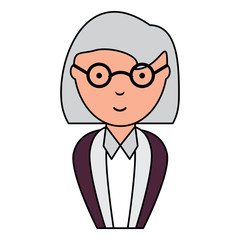 cartoon old woman with glasses over white background, colorful design. vector illustration