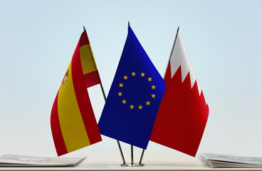  Flags of Spain European Union and Bahrain