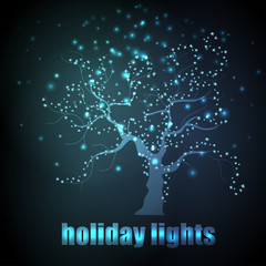 Dark neon lonely tree with space for text. Vector