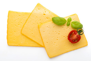 Cheese slice isolated on the white background.