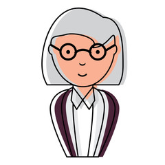 cartoon old woman with glasses over white background, colorful design. vector illustration