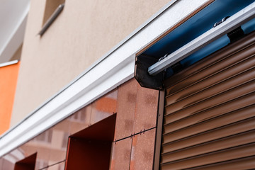 Window with closed roller shutter closeup