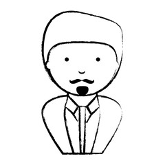 sketch of cartoon businessman with mustache over white background, vector illustration