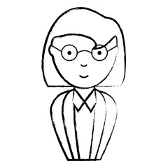 sketch of cartoon old woman with glasses over white background, vector illustration