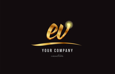 Fototapeta na wymiar gold alphabet letter ev e v logo combination icon design