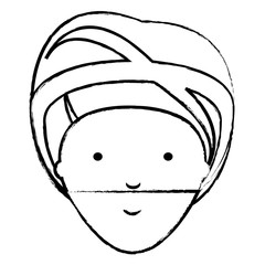sketch of cartoon Indian man wearing a turban over white background, vector illustration