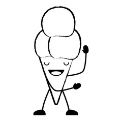 sketch of kawaii happy ice cream cone over white background, vector illustration