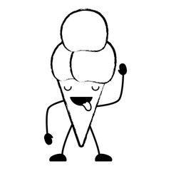 sketch of kawaii ice cream cone showing the tongue over white background, vector illustration