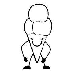 sketch of kawaii excited ice cream cone over white background, vector illustration