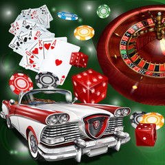 Casino background with retro car.