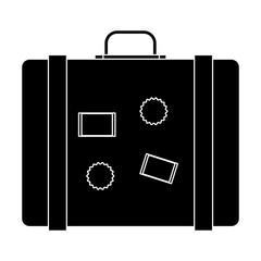 travel suitcase with stickers  over white background, vector illustration