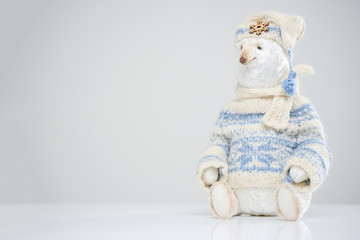 Woolen polar bear knitted sweater hat scarf toy