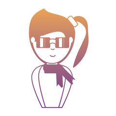 cartoon woman with sunglasses and kerchief over white background, colorful design. vector illustration