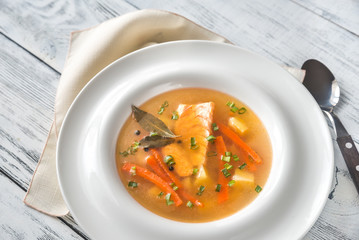 Portion of salmon soup
