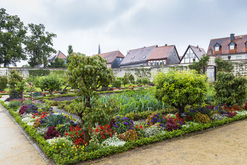 Colorful garden of medicinal herbs and park. City Seligenstadt . Germany