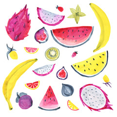 Seamless Tropical pattern of exotic fruit. Hand drawn food design