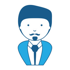 cartoon businessman with mustache over white background, blue shading design. vector illustration