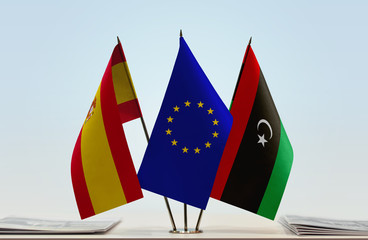  Flags of Spain European Union and Libya