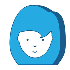 cartoon woman with long hair icon over white background, blue shading design. vector illustration
