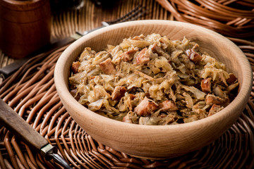 Bigos - stewed cabbage with meat,dried mushrooms and smoked sausage.