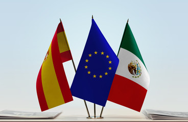  Flags of Spain European Union and Mexico