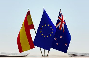  Flags of Spain European Union and New Zealand